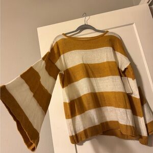 Striped Mustard and White Bell Sleeve Sweater